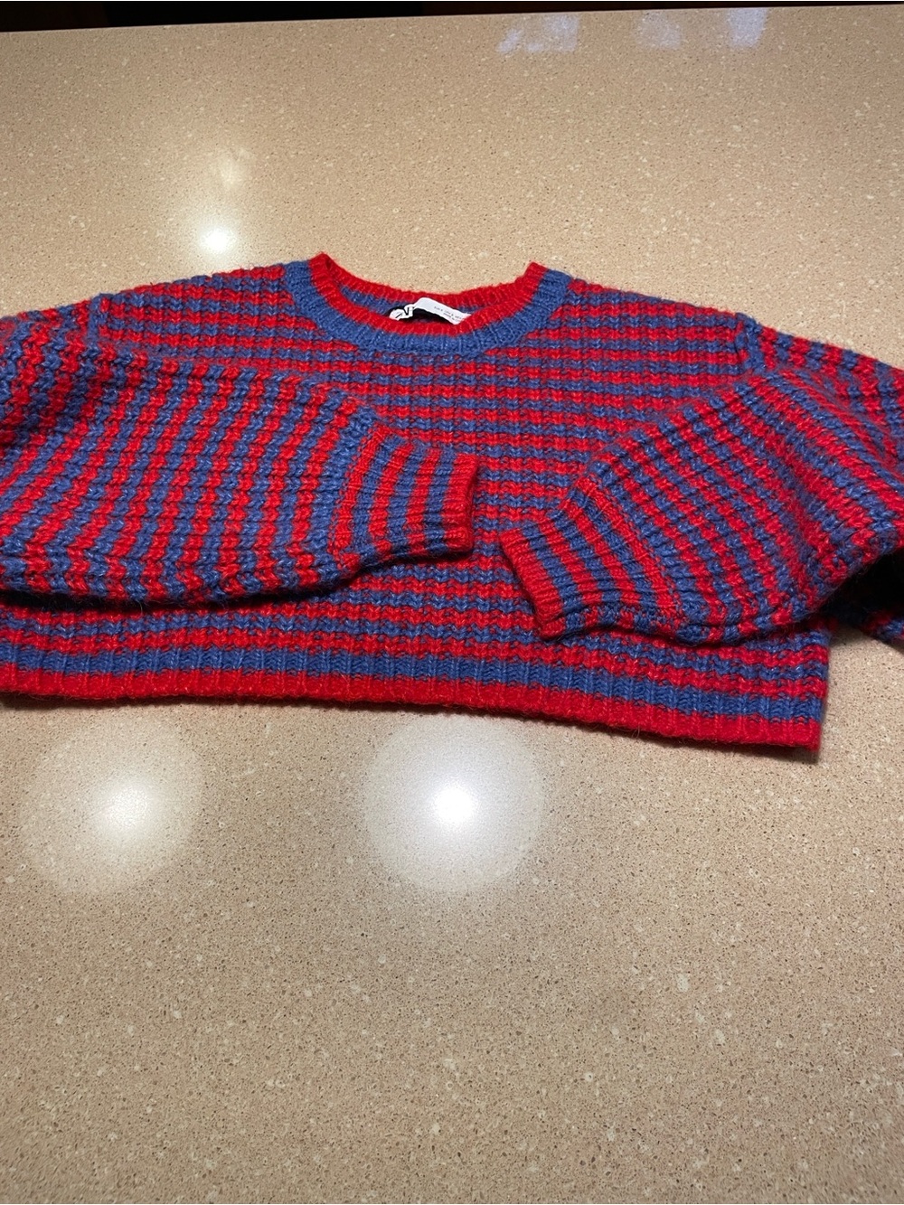 Zara Cropped Crewneck Sweater in Red and Blue Stripes